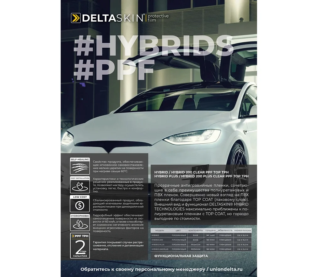 Антигравийная пленка DELTASKIN HYBRID 190 CLEAR PPF TPH